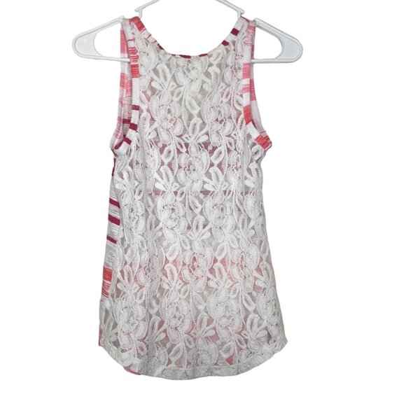 EXPRESS Tank Top Size SP Pink White Semi Sheer Striped Pullover Small Petite - Picture 3 of 10